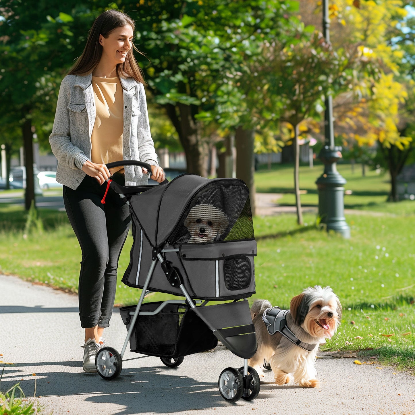 PawHut 3 Wheel Pet Stroller for Small and Miniature Dogs in Charcoal Grey