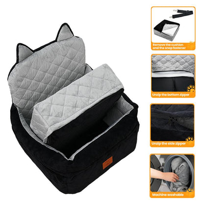 Zvrpet Dog Car Seat Fully Detachable and Washable Memory Foam Covered Car-Mounted Pet Kennel Soft Fabric Easy to Install with Adjustable Straps Anti-Slip Bottom Cover for Back Seat Pet Car Bed for Car SUV Outdoorfun Travel Dog Bed Pet Bed Cat Bed