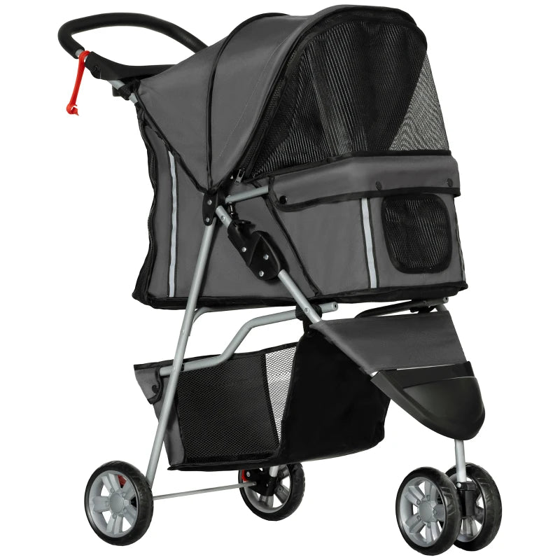 PawHut 3 Wheel Pet Stroller for Small and Miniature Dogs in Charcoal Grey